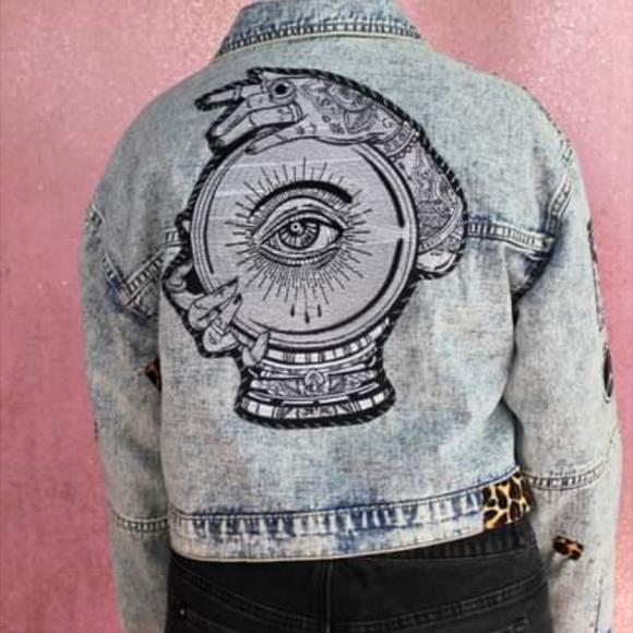 SOLD @MARKET!  Lucipurr pt 2! Custom witchy kitty denim jacket! - Picture 11 of 15